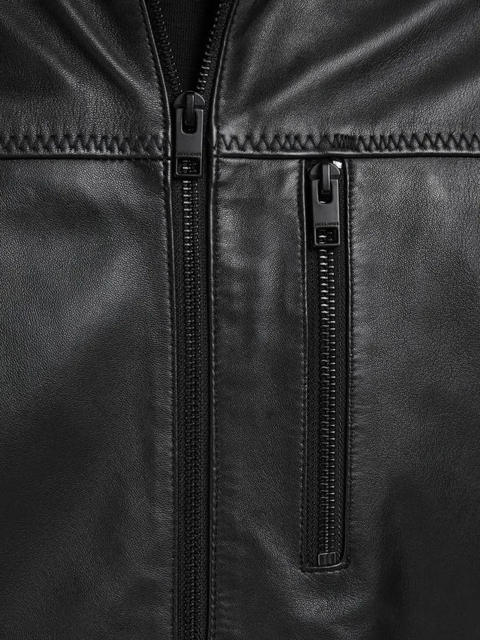Jackets JACK and JONES Mens GENUINE LAMB LEATHER JACKET Black Black