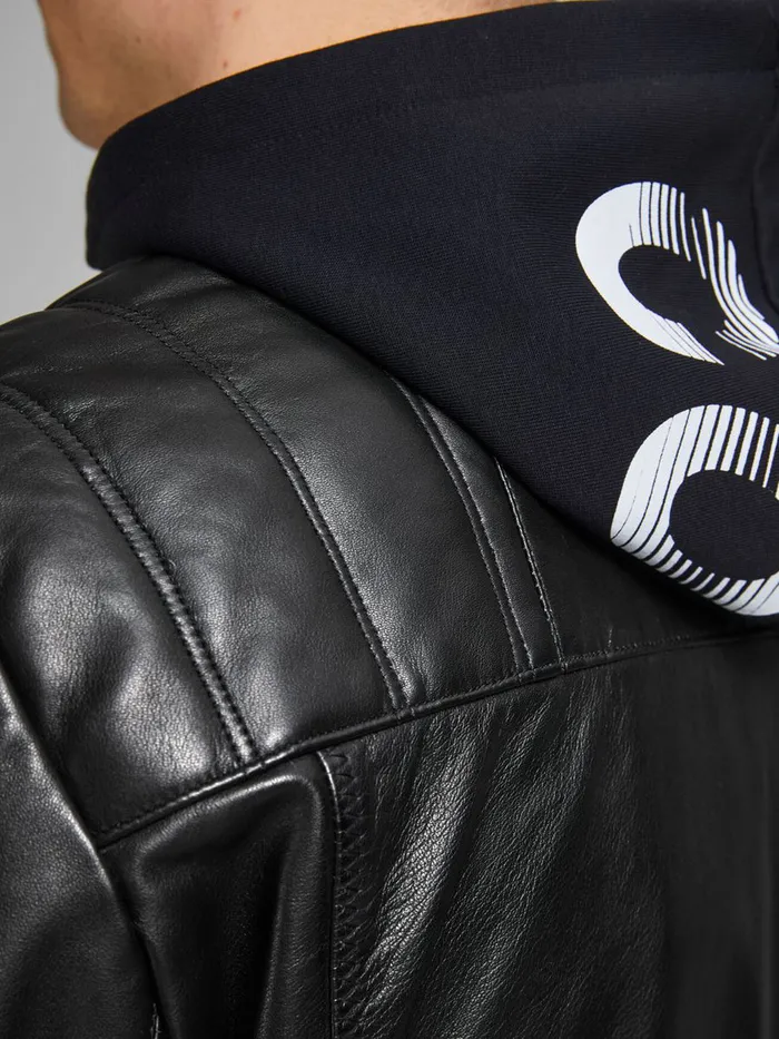 Jackets JACK and JONES Mens GENUINE LAMB LEATHER JACKET Black Black