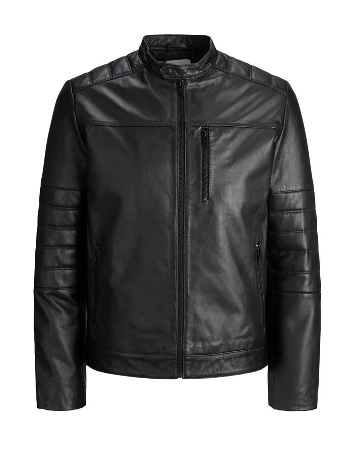 Jackets JACK and JONES Mens GENUINE LAMB LEATHER JACKET Black Black