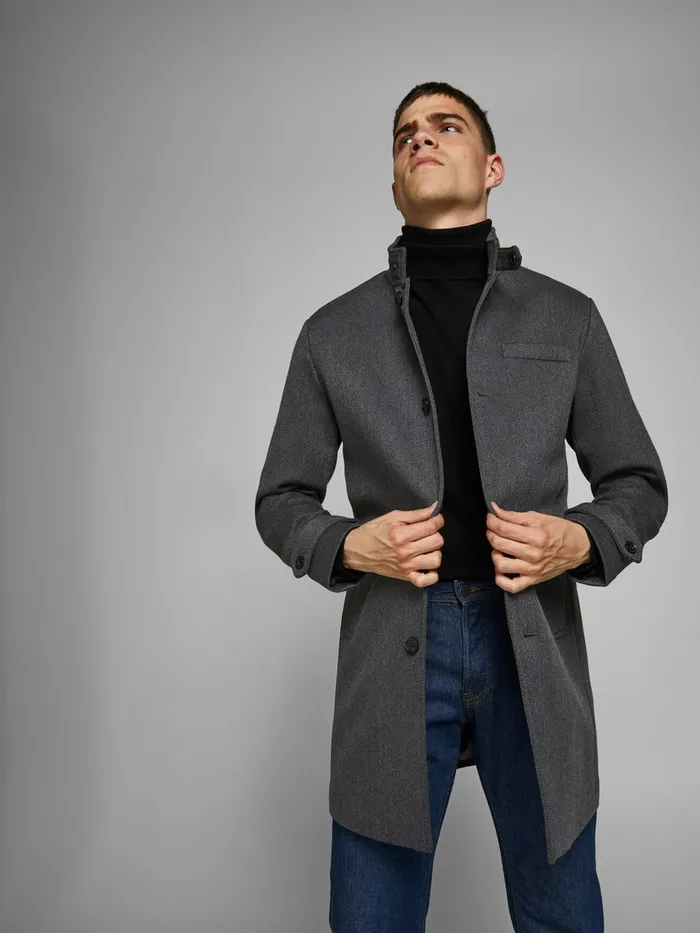 Jackets JACK and JONES Mens HERRINGBONE COAT Grey Black