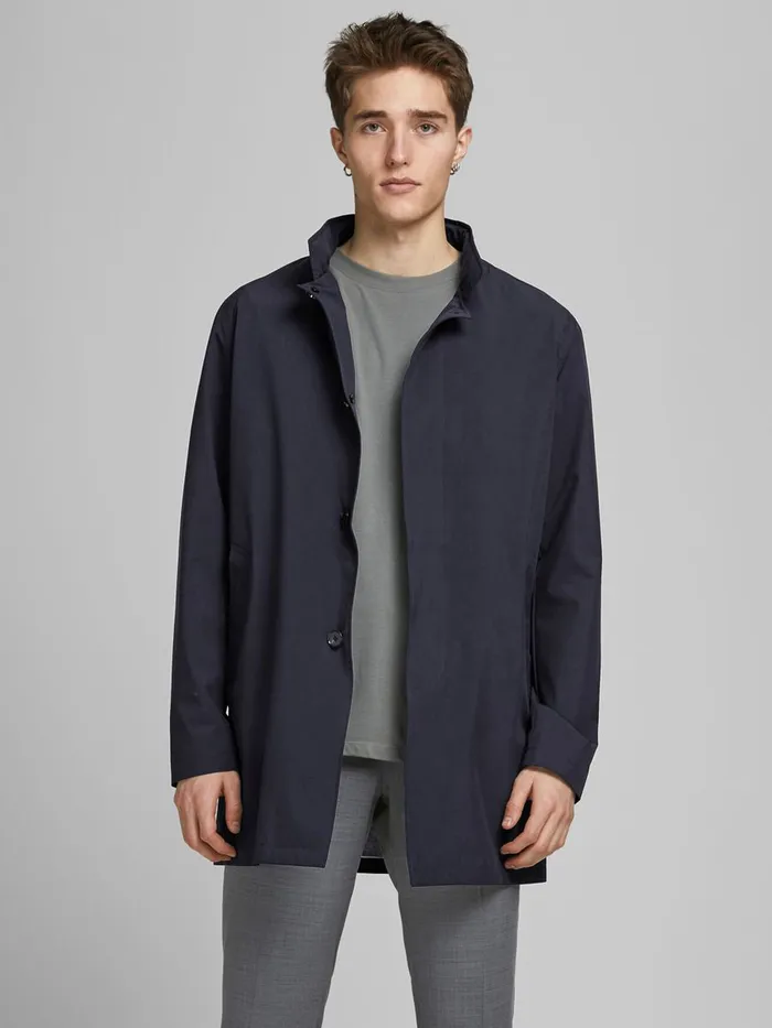 Jackets JACK and JONES Mens HIDDEN HOOD MAC COAT Blue New Navy