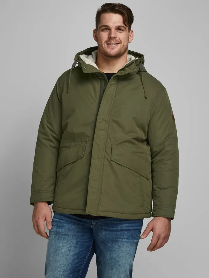 Jackets JACK and JONES Mens HOODED PLUS SIZE PARKA Green Olive Night