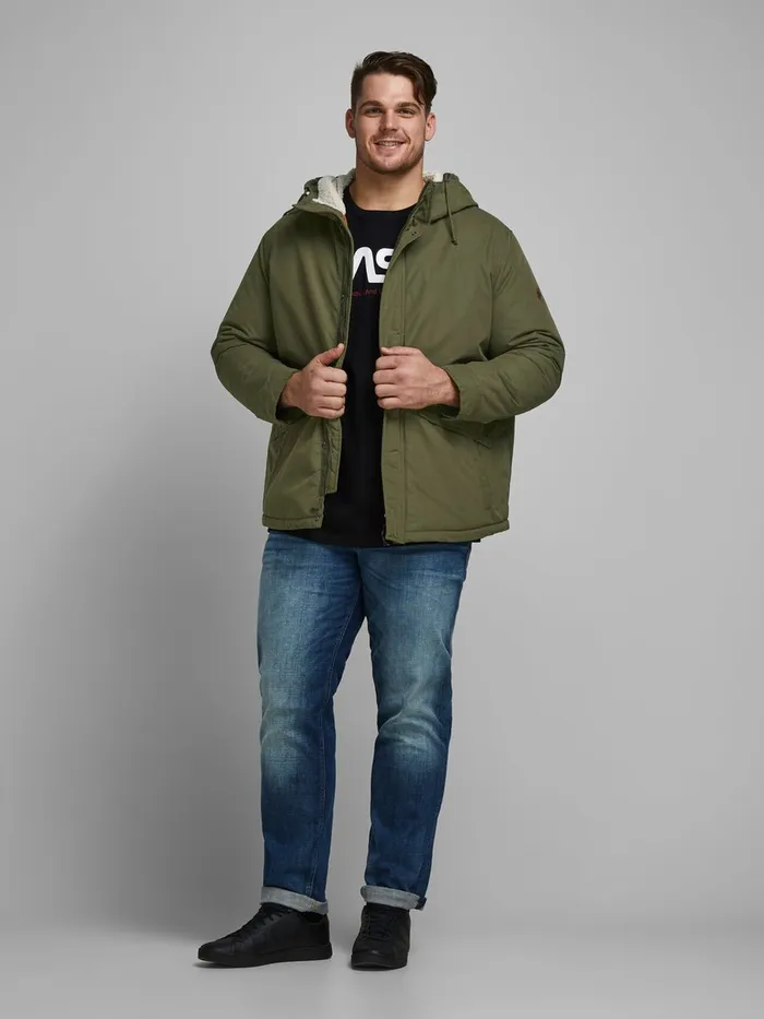 Jackets JACK and JONES Mens HOODED PLUS SIZE PARKA Green Olive Night