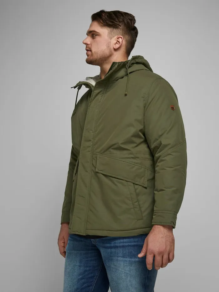 Jackets JACK and JONES Mens HOODED PLUS SIZE PARKA Green Olive Night