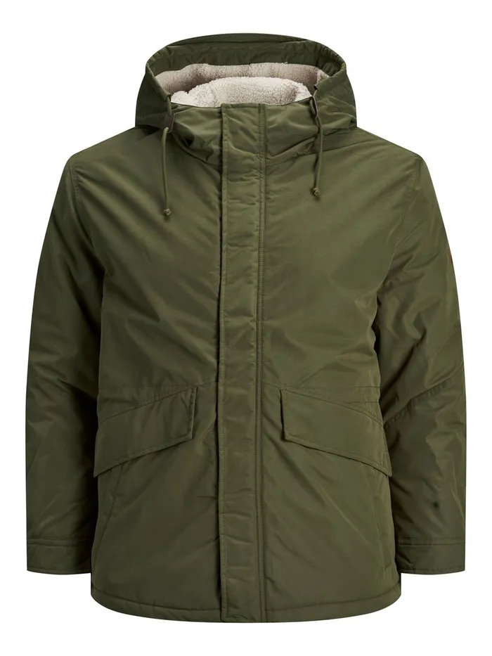 Jackets JACK and JONES Mens HOODED PLUS SIZE PARKA Green Olive Night