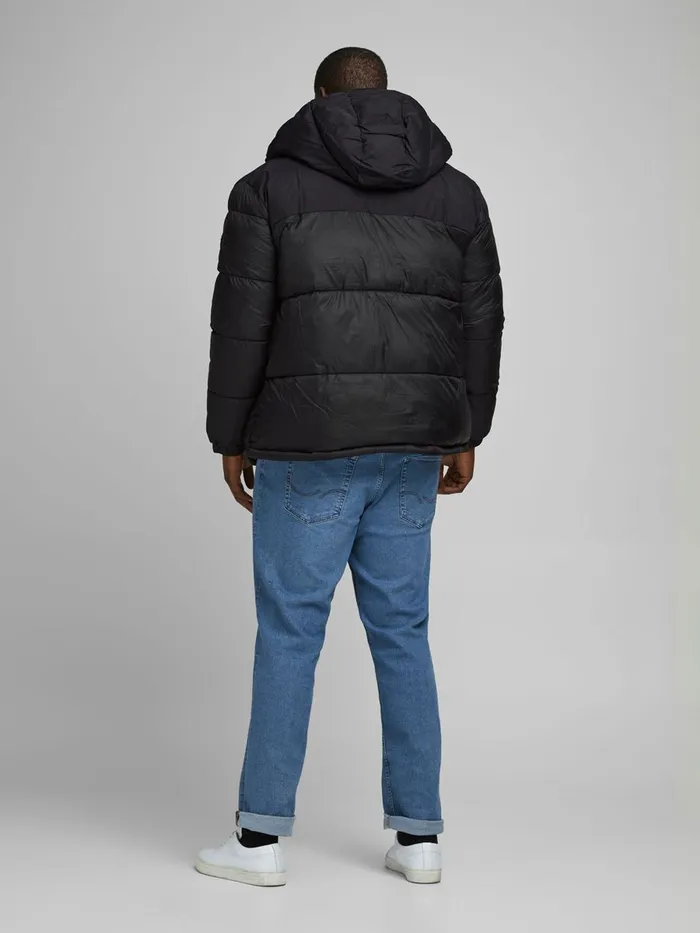 Jackets JACK and JONES Mens HOODED PLUS SIZE PUFFER JACKET Black Black