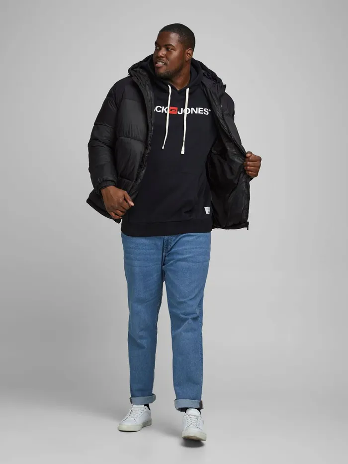 Jackets JACK and JONES Mens HOODED PLUS SIZE PUFFER JACKET Black Black