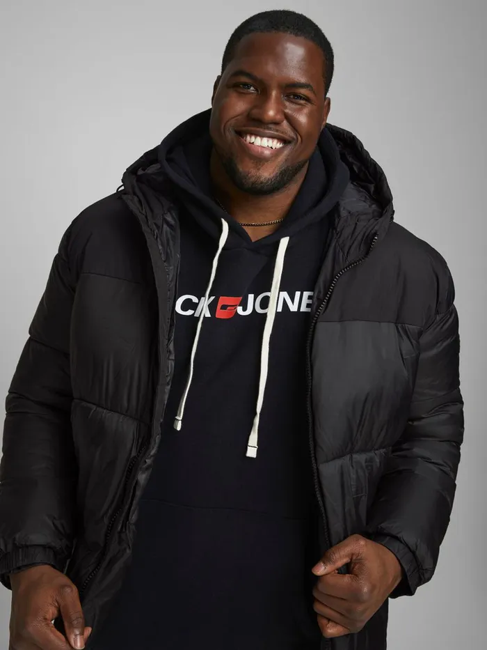 Jackets JACK and JONES Mens HOODED PLUS SIZE PUFFER JACKET Black Black