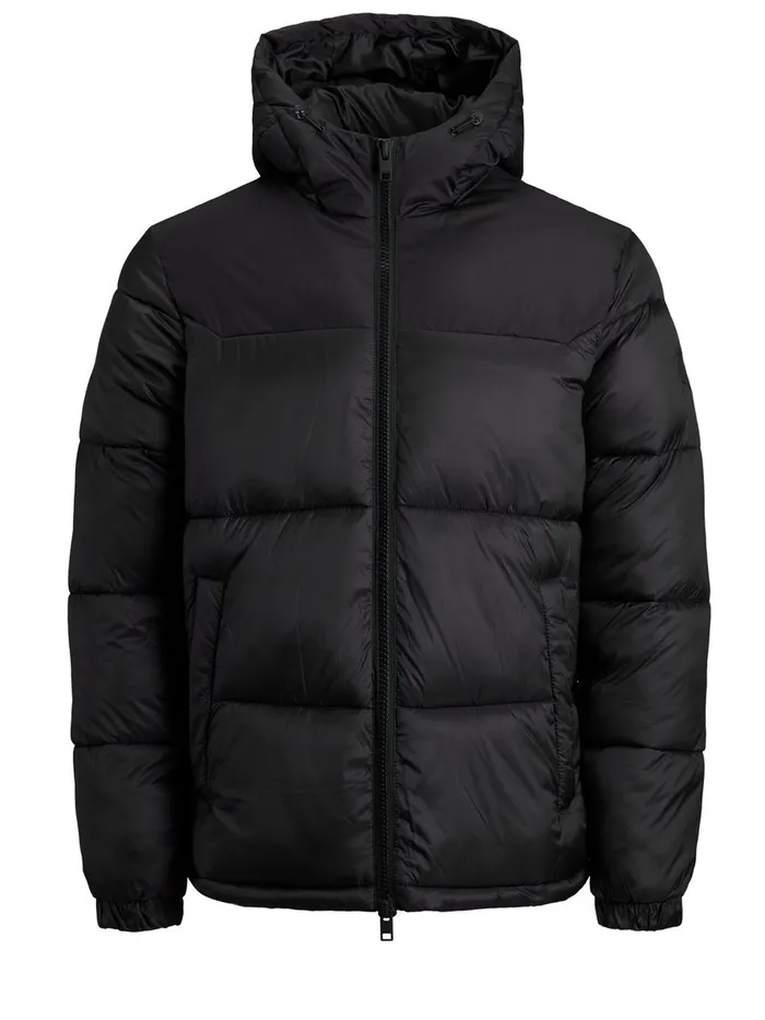 Jackets JACK and JONES Mens HOODED PLUS SIZE PUFFER JACKET Black Black