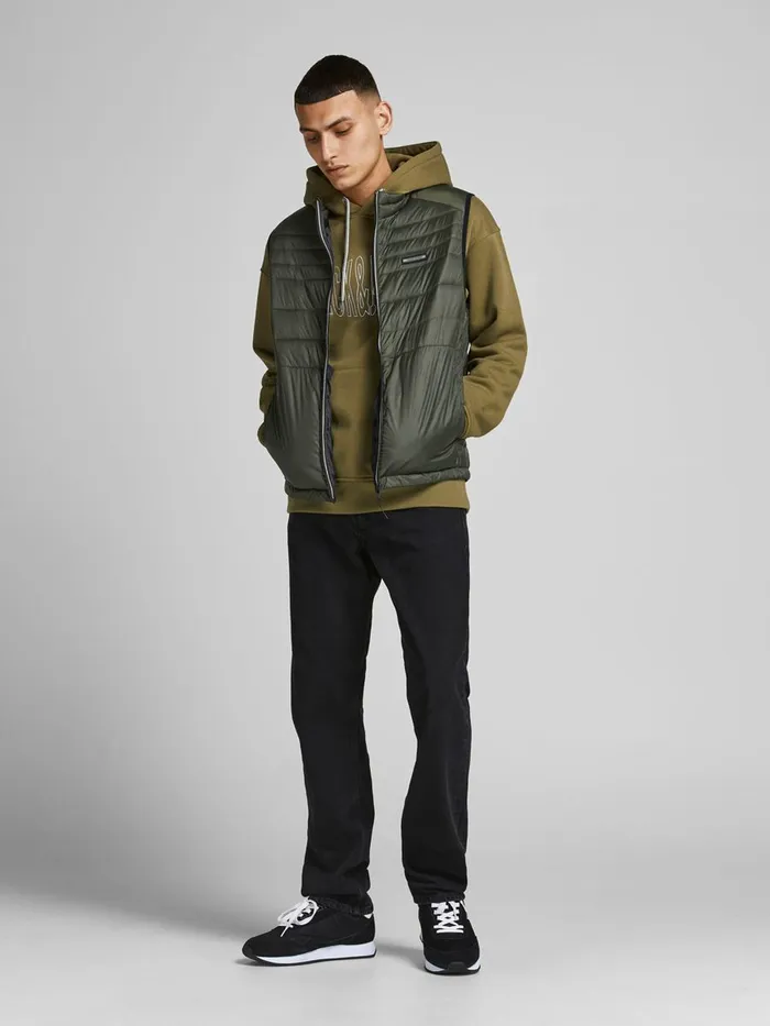 Jackets JACK and JONES Mens PADDED NYLON GILET Green Forest Night