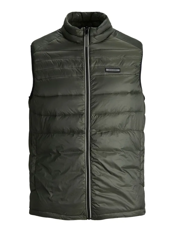 Jackets JACK and JONES Mens PADDED NYLON GILET Green Forest Night