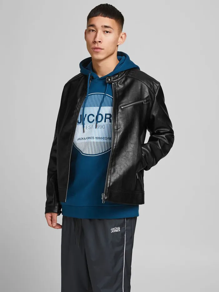 Jackets JACK and JONES Mens RACER FAUX LEATHER JACKET Black Black