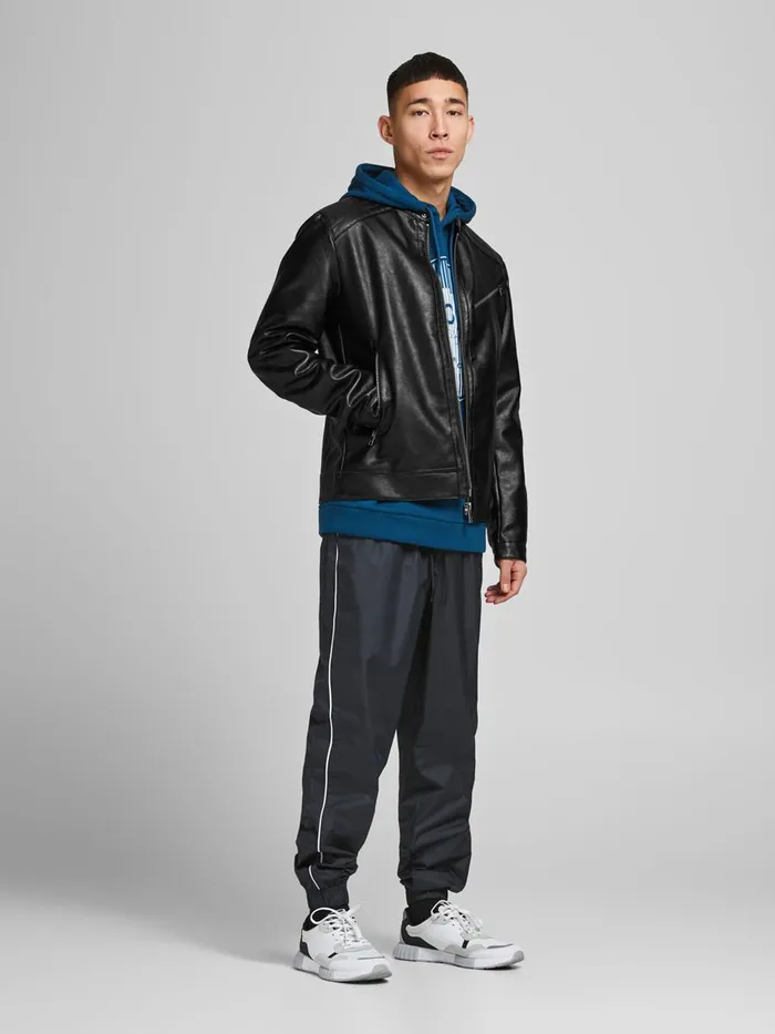 Jackets JACK and JONES Mens RACER FAUX LEATHER JACKET Black Black