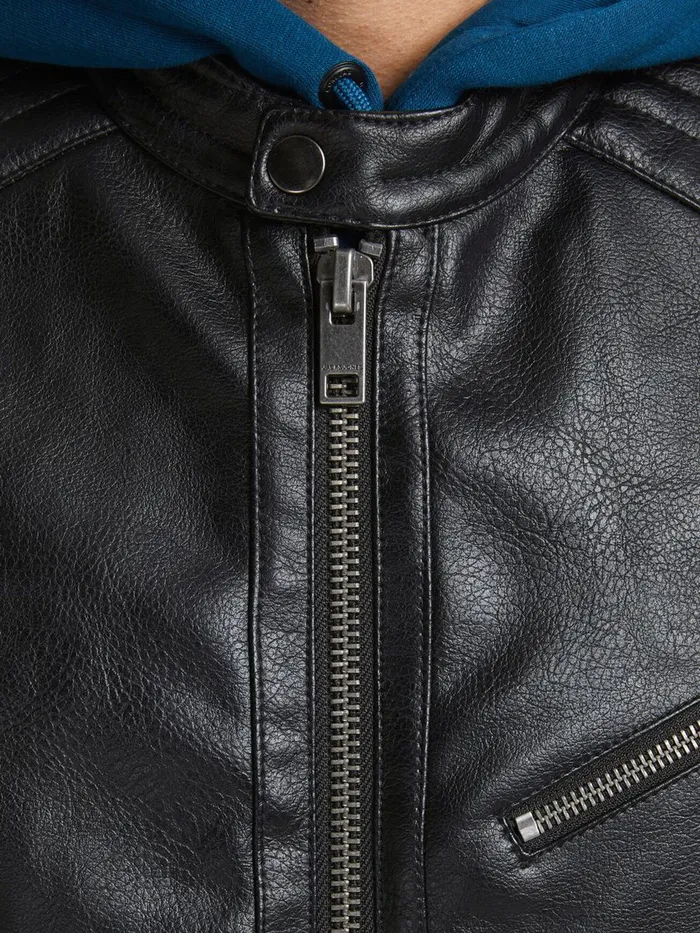 Jackets JACK and JONES Mens RACER FAUX LEATHER JACKET Black Black