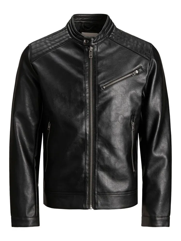 Jackets JACK and JONES Mens RACER FAUX LEATHER JACKET Black Black