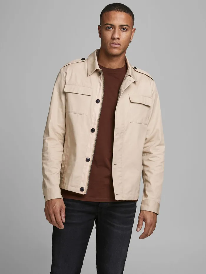 Jackets JACK and JONES Mens UTILITY COTTON JACKET Beige White Pepper