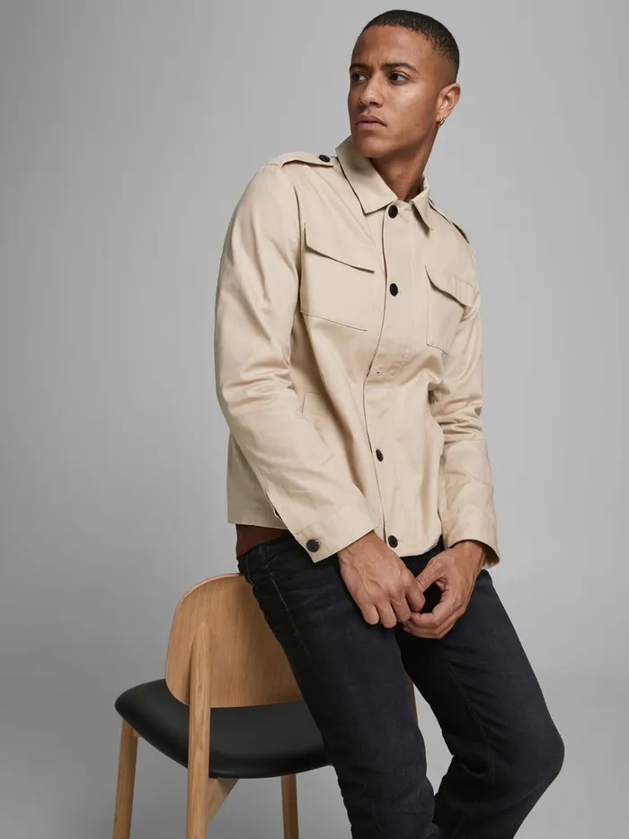 Jackets JACK and JONES Mens UTILITY COTTON JACKET Beige White Pepper