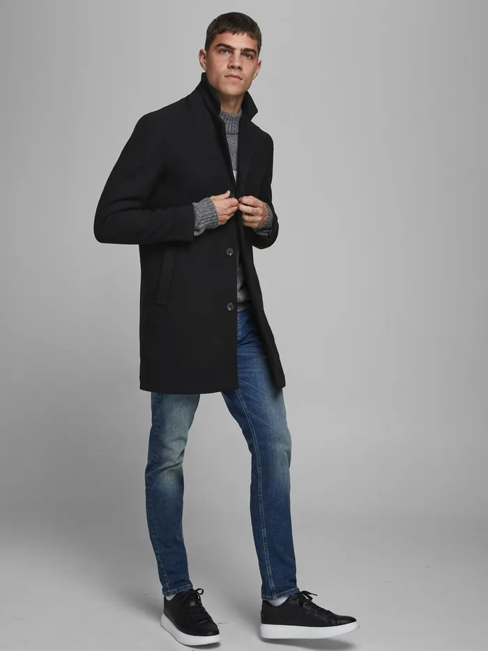 Jackets JACK and JONES Mens WOOL BLEND COAT Black Black