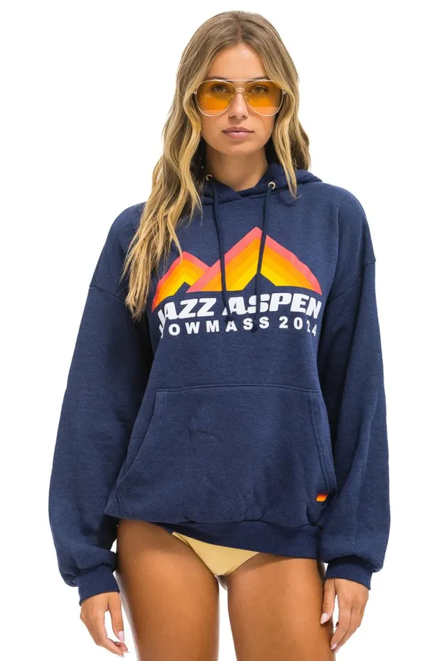 Jazz Aspen Snowmass 2024 Pullover Hoodie Relaxed 8211 Navy WomenMen Aviator Nation Hoodies