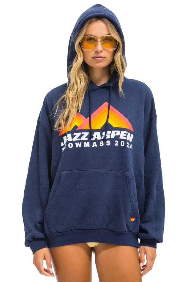 Jazz Aspen Snowmass 2024 Pullover Hoodie Relaxed 8211 Navy WomenMen Aviator Nation Hoodies