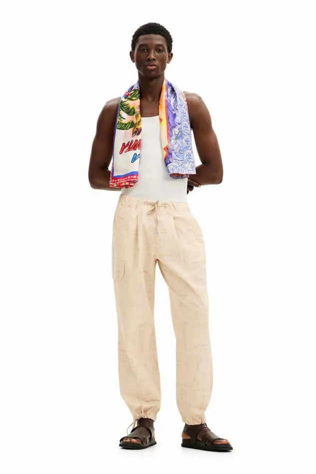 Jeans And Trousers Men Desigual Printed Cargo Pants Brown