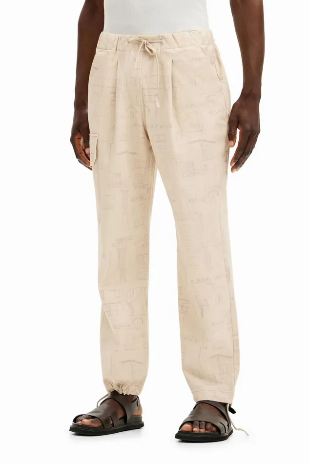 Jeans And Trousers Men Desigual Printed Cargo Pants Brown