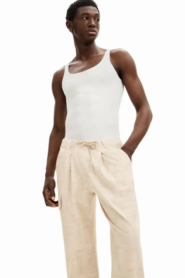 Jeans And Trousers Men Desigual Printed Cargo Pants Brown