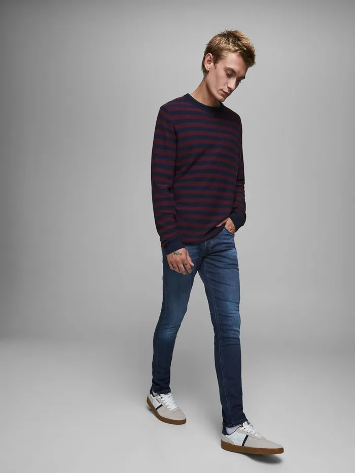 Jeans JACK and JONES Mens GLENN ORIGIANL GE 011 INDIGO KNIT SLIM FIT JEANS Blue Blue Denim