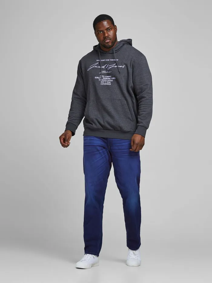 Jeans JACK and JONES Mens GLENN ORIGINAL GE 106 INDIGO KNIT PLUS SIZE SLIM FIT JEANS Blue Black Denim