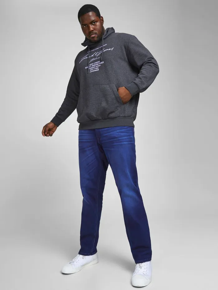 Jeans JACK and JONES Mens GLENN ORIGINAL GE 106 INDIGO KNIT PLUS SIZE SLIM FIT JEANS Blue Black Denim