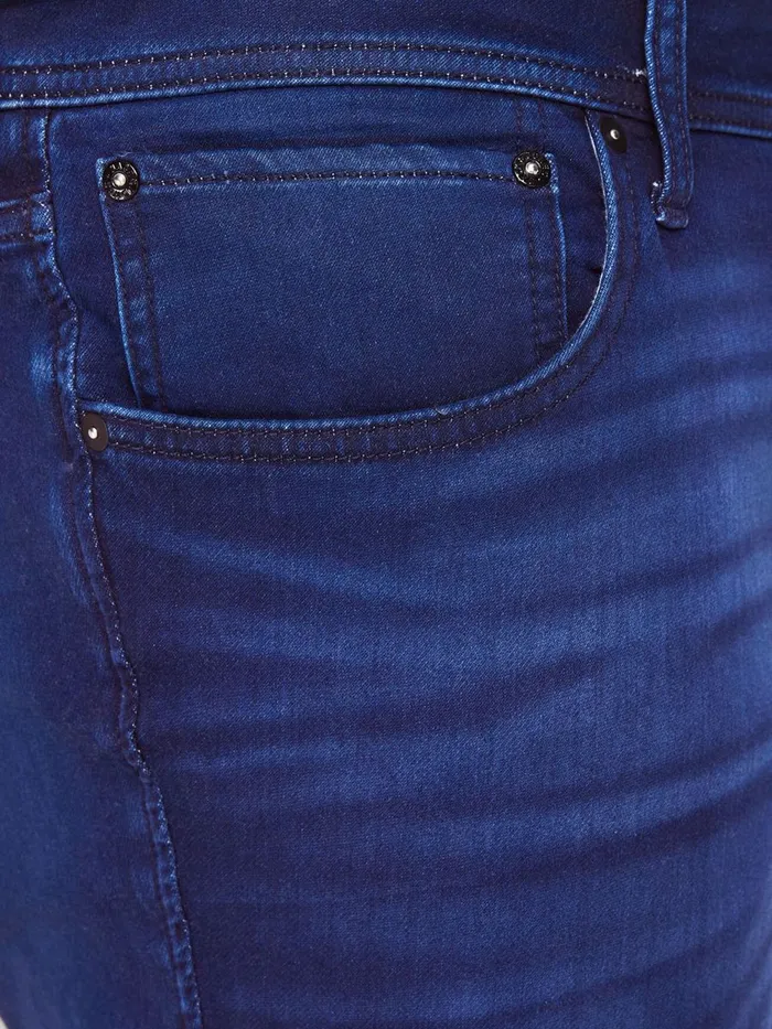 Jeans JACK and JONES Mens GLENN ORIGINAL GE 106 INDIGO KNIT PLUS SIZE SLIM FIT JEANS Blue Black Denim