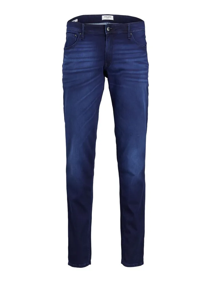 Jeans JACK and JONES Mens GLENN ORIGINAL GE 106 INDIGO KNIT PLUS SIZE SLIM FIT JEANS Blue Black Denim
