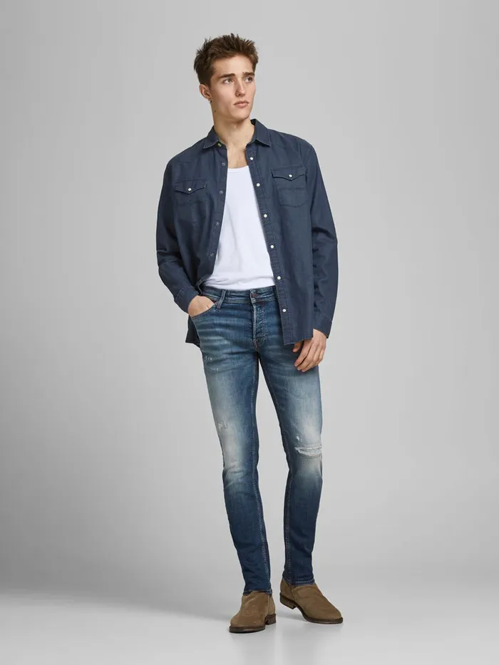 Jeans JACK and JONES Mens GLENN ORIGINAL JOS 631 SLIM FIT JEANS Blue Blue Denim