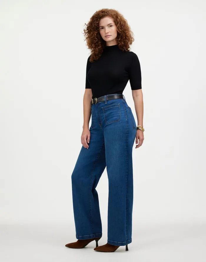 Jeans Women Madewell The Curvy Emmett WideLeg Jean Patch Pocket Edition Allentown Wash