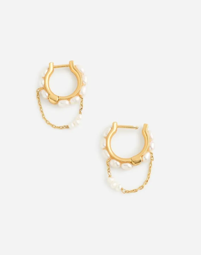Jewelry Women Madewell Freshwater Pearl Dangle Chain Huggie Hoop Earrings Vintage Gold
