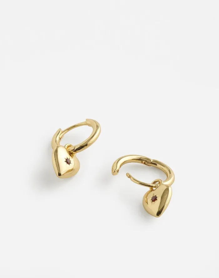 Jewelry Women Madewell Heart Charm Huggie Hoop Earrings Pale Gold