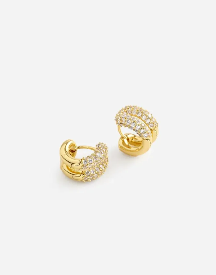 Jewelry Women Madewell Pav Double Huggie Hoop Earrings Pale Gold