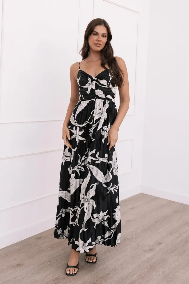 Jumpsuits and Rompers Angelique Pleated Jumpsuit Black Floral 8211 Petal and Pup Women