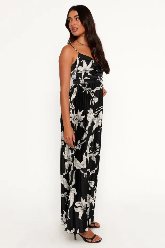 Jumpsuits and Rompers Angelique Pleated Jumpsuit Black Floral 8211 Petal and Pup Women
