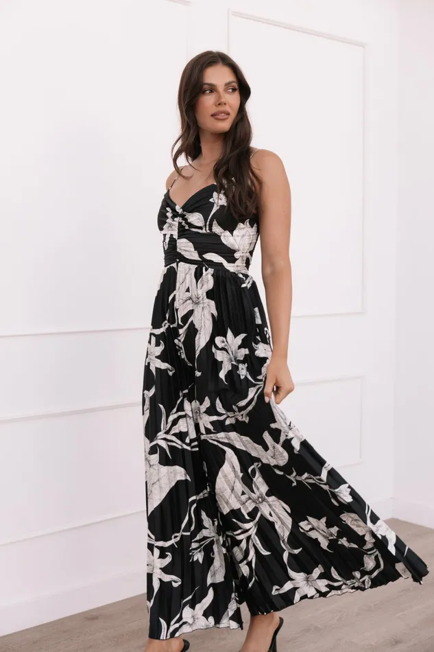 Jumpsuits and Rompers Angelique Pleated Jumpsuit Black Floral 8211 Petal and Pup Women