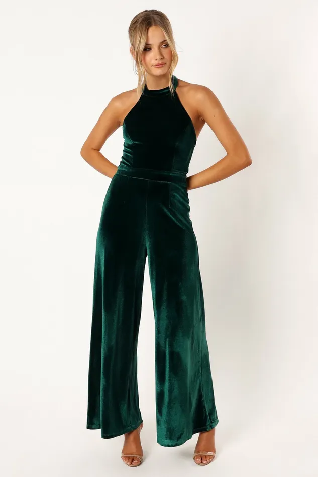 Jumpsuits and Rompers Petal and Pup Women Aria Velvet Jumpsuit Emerald