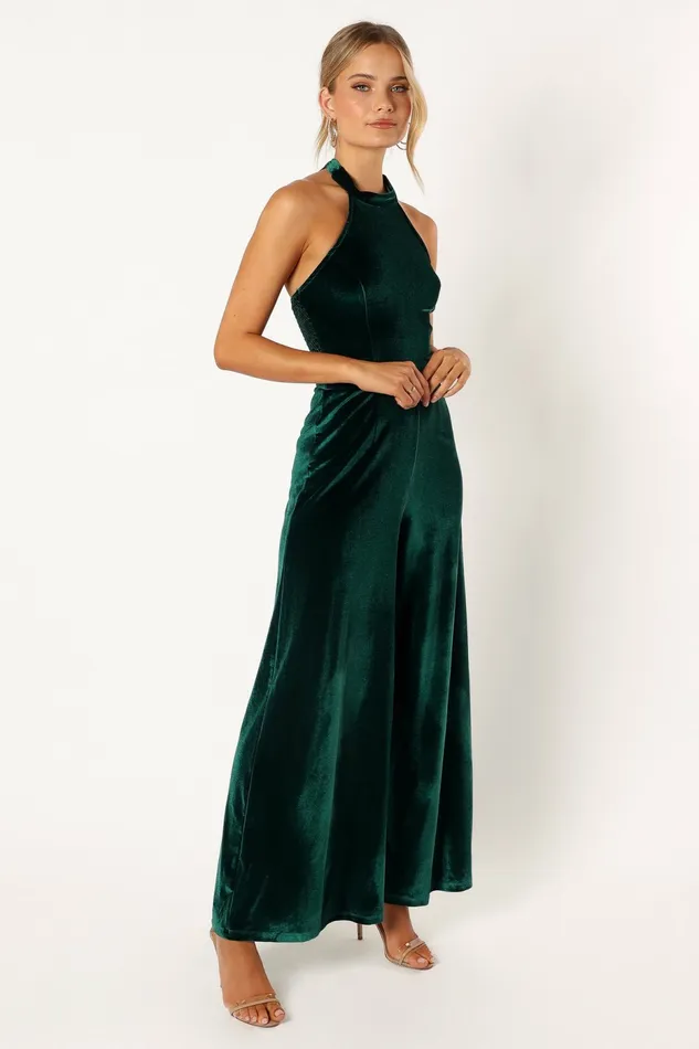Jumpsuits and Rompers Petal and Pup Women Aria Velvet Jumpsuit Emerald