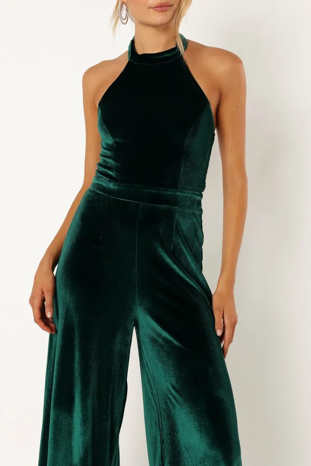 Jumpsuits and Rompers Petal and Pup Women Aria Velvet Jumpsuit Emerald