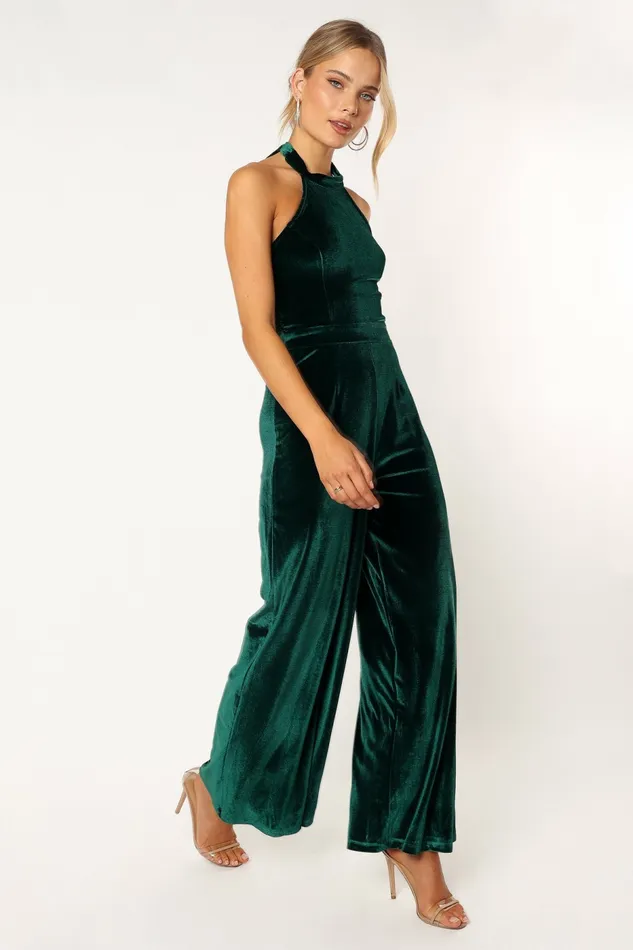 Jumpsuits and Rompers Petal and Pup Women Aria Velvet Jumpsuit Emerald
