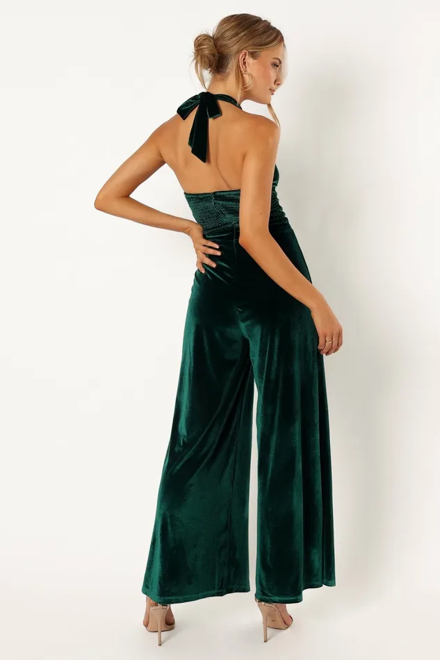 Jumpsuits and Rompers Petal and Pup Women Aria Velvet Jumpsuit Emerald