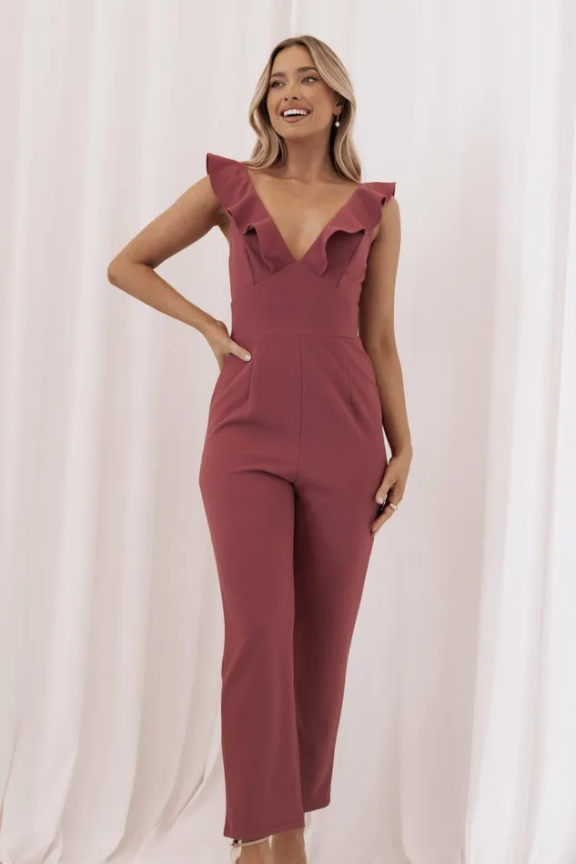 Jumpsuits and Rompers Petal and Pup Women Mirabelle Jumpsuit Dark Rose