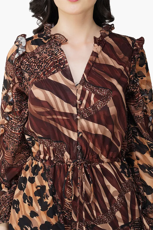 Jumpsuits Women Brown Animal Patch Print Jumpsuit America and Beyond