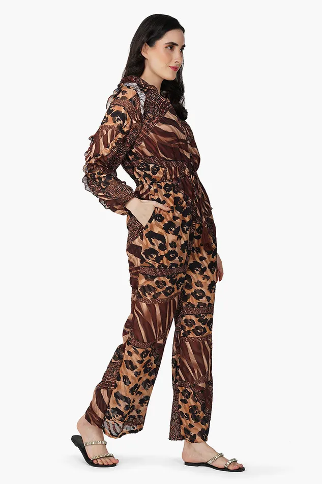 Jumpsuits Women Brown Animal Patch Print Jumpsuit America and Beyond