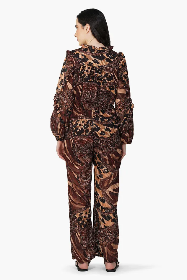 Jumpsuits Women Brown Animal Patch Print Jumpsuit America and Beyond