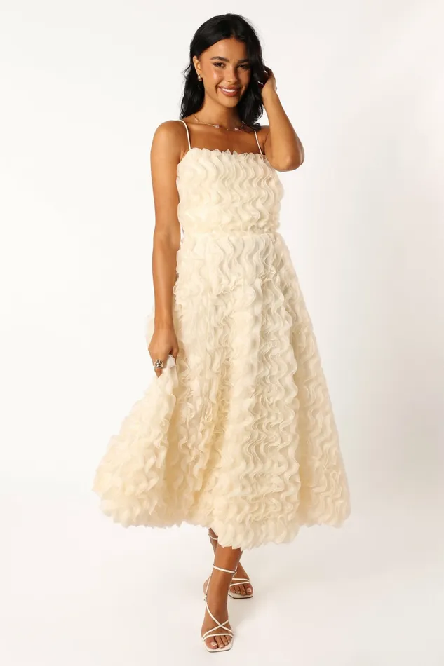 Kade Textured Midi Dress White Women Event Dresses Petal and Pup